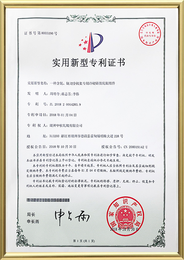 Gebruiksmodel patentcertificaat